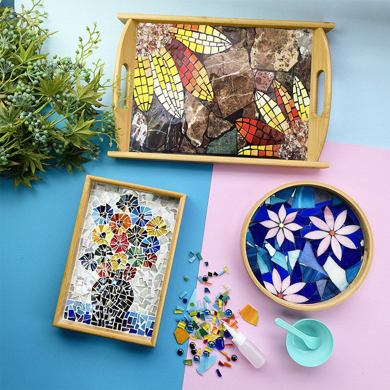DIY Mosaic wooden tray, DIY food tray, mosaic glass diy kit -Cactus rectangle tray