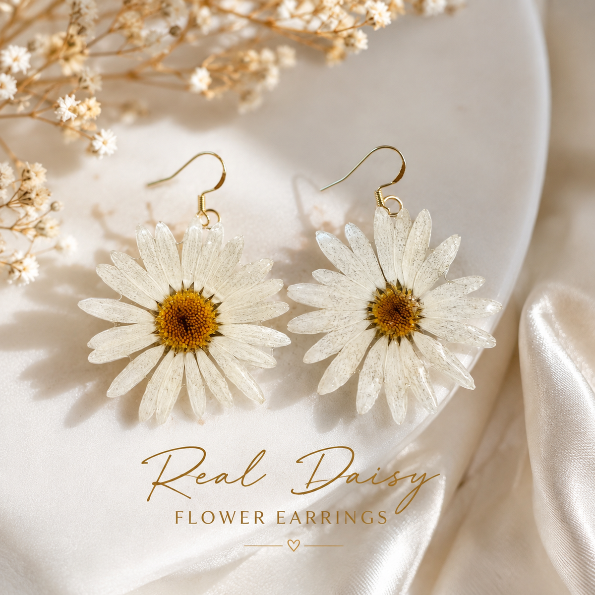Real Daisy Statement Earrings, Real Flower Earrings, Pressed Flower Jewelry, Botanical Dangle Earrings, Floral Earrings, Nature Lover Gift