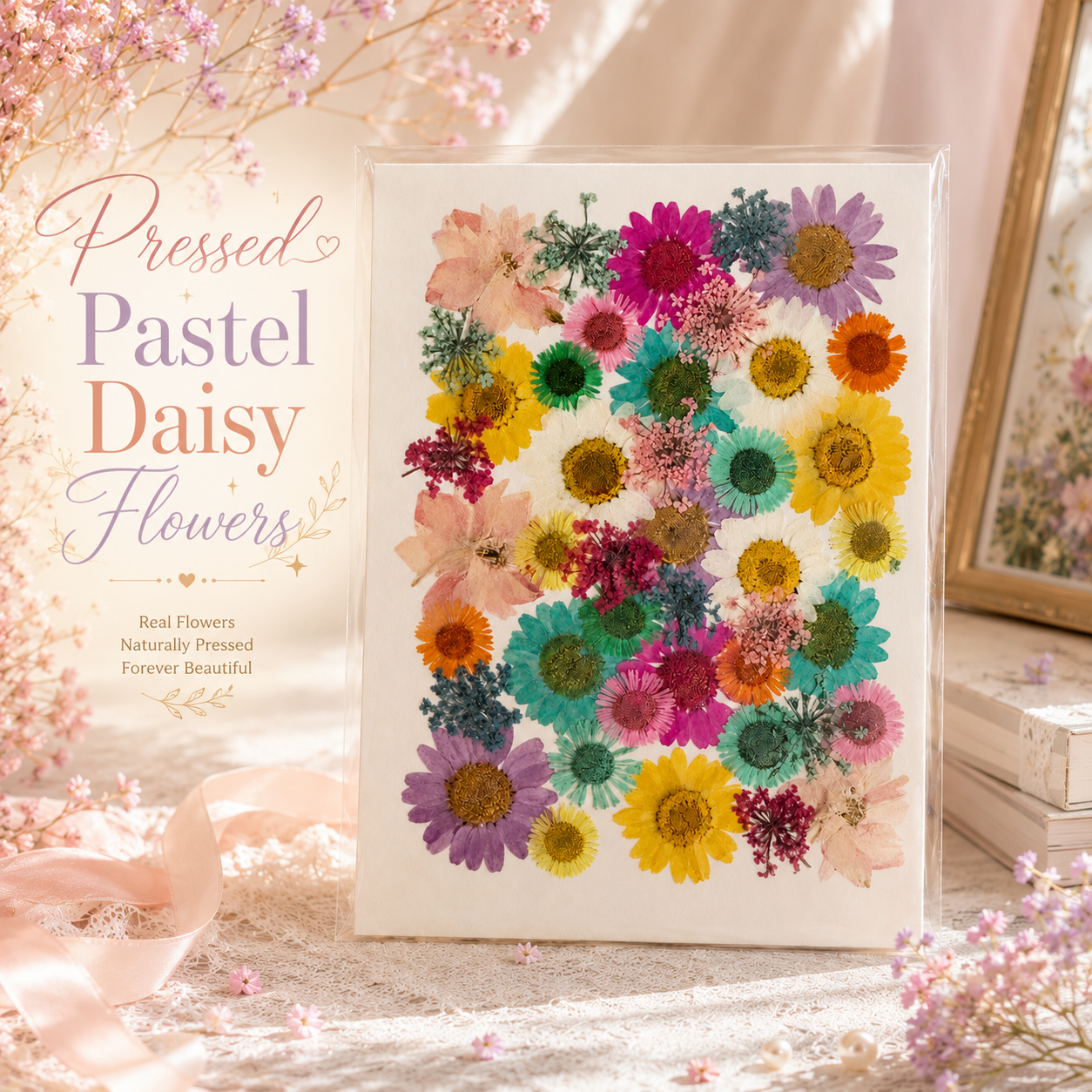 Pressed Pastel Daisy Flowers | Real Dried Daisy Flower Pack | Mixed Color Pressed Flowers for Resin, Nail Art, Crafts & Scrapbooking