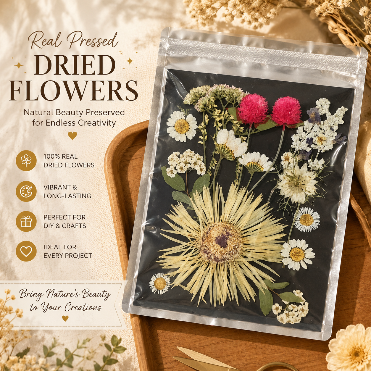 Real Pressed Dried Flower Pack | Natural Mixed Pressed Flowers for Resin Art, Scrapbooking, Card Making, Phone Cases, Jewelry & DIY Crafts