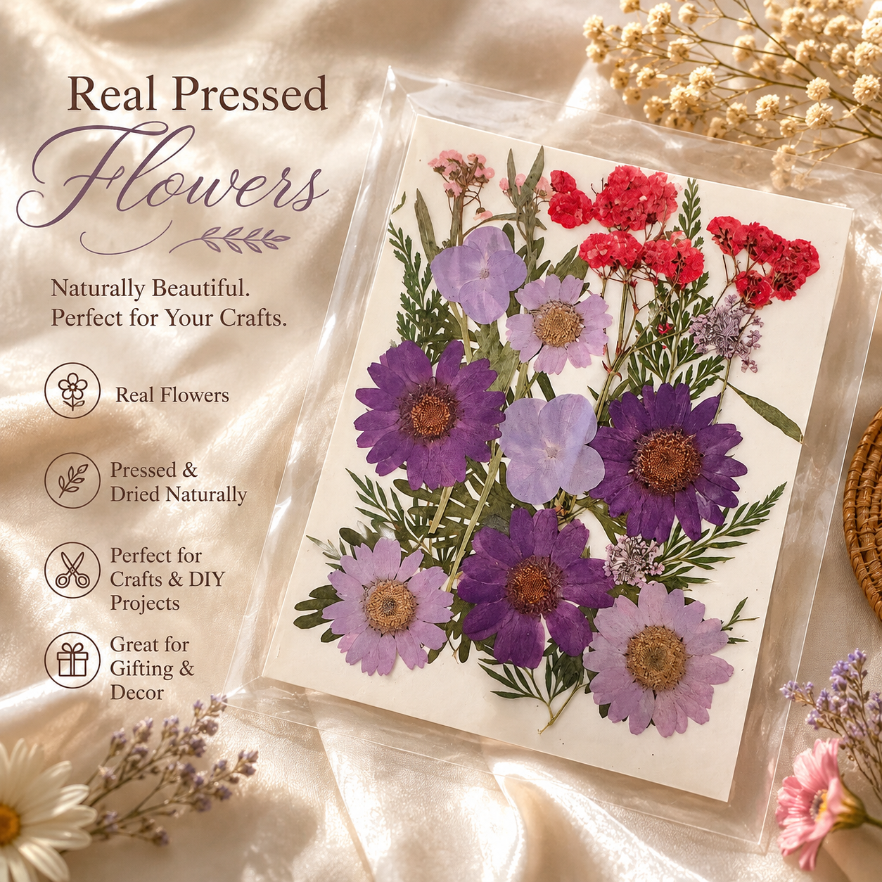 Real Pressed Purple Flower Mix for Crafts | Dried Botanical Flowers | DIY Resin, Bookmark, Scrapbook, Card Making, Phone Case supply
