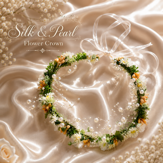 Silk & Pearl Flower Crown, Adjustable Floral Head Wreath, Wedding Headpiece, Fairy Crown, Bridal Shower, Maternity Photo Prop