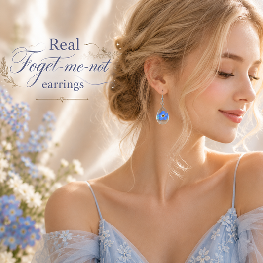 Real Forget Me Not Flower Earrings, Pressed Flower Resin Earrings, Blue Floral Teardrop Earrings, Nature Inspired Jewelry, Botanical Gift