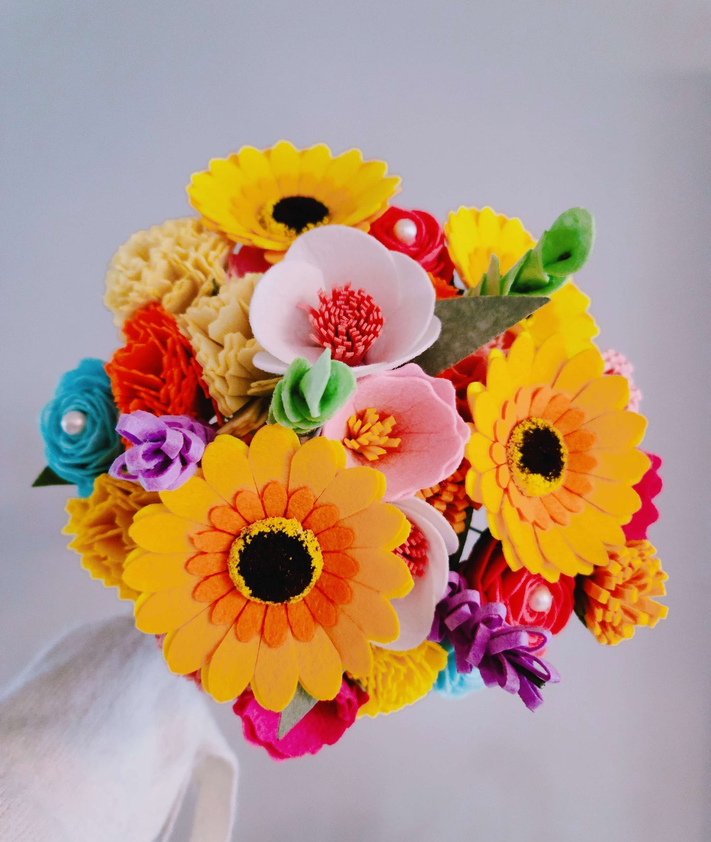 Handmade felt flower bouquet, Sunflowers, Carnations, lavenders, Roses, Morning glories