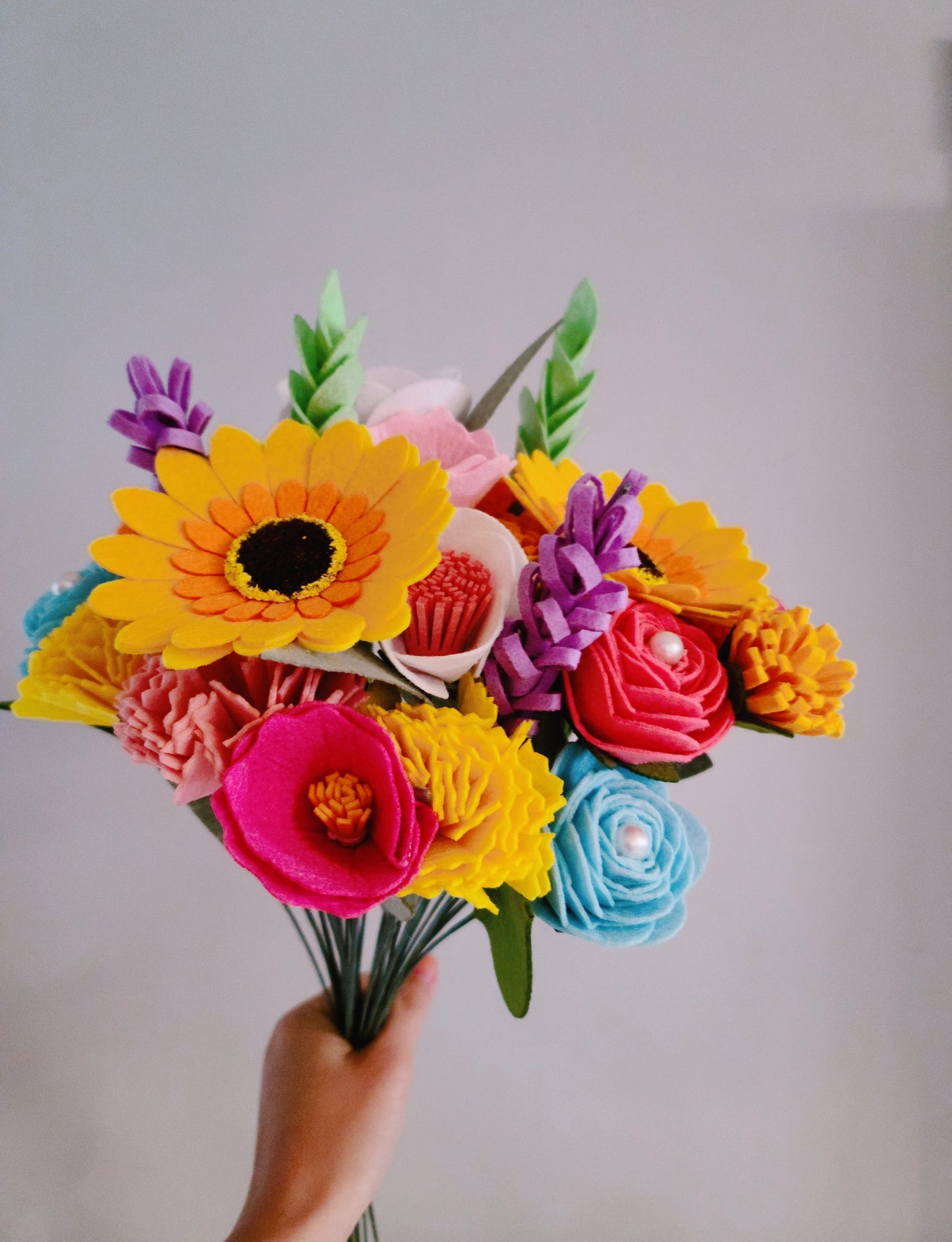 Felt flower bouquet kit - NEW! Big Felt flower bouquet, Felt flowers DIY kit, No Cutting, Sunflowers, Carnations, lavenders, Roses