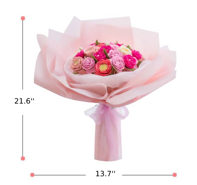 DIY Felt flower bouquet - Pink Roses Felt flower bouquet, Felt flowers DIY kit, No Cutting