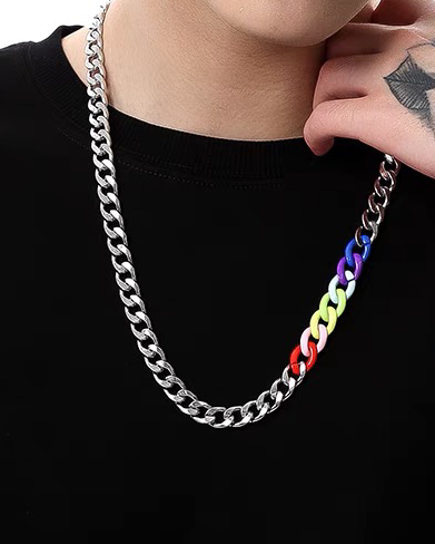 Silver Chain necklace with rainbow details, heavy chain necklace, accessories