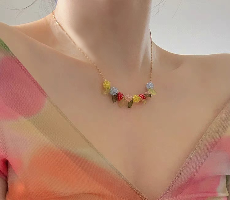 Berry necklace, colorful summer necklace, berry, flowers, leaves, gold chain berry necklace, Valentine's Day gift, accessories