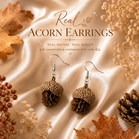 Real Acorn Earrings, Handmade Nature Earrings, Woodland Jewelry, Fall Earrings, Botanical Dangle Earrings, Cottagecore Gift for Her