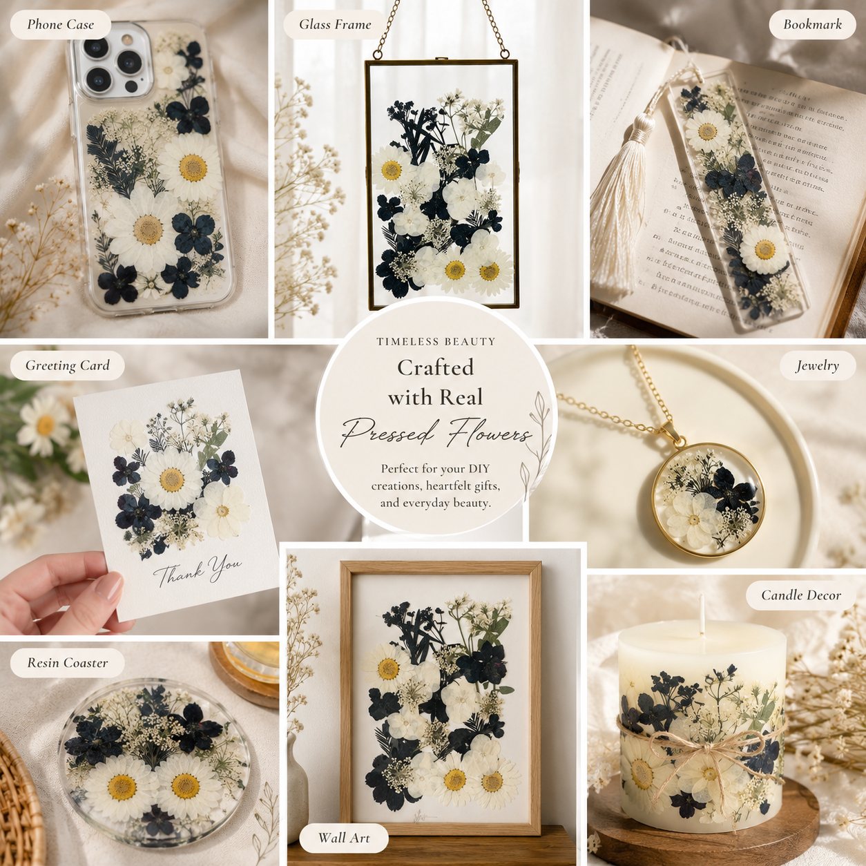 Black & White Pressed Flower Pack | Real Dried Flowers for Resin Art, Phone Cases, Scrapbooking, Card Making, DIY Crafts & Jewelry
