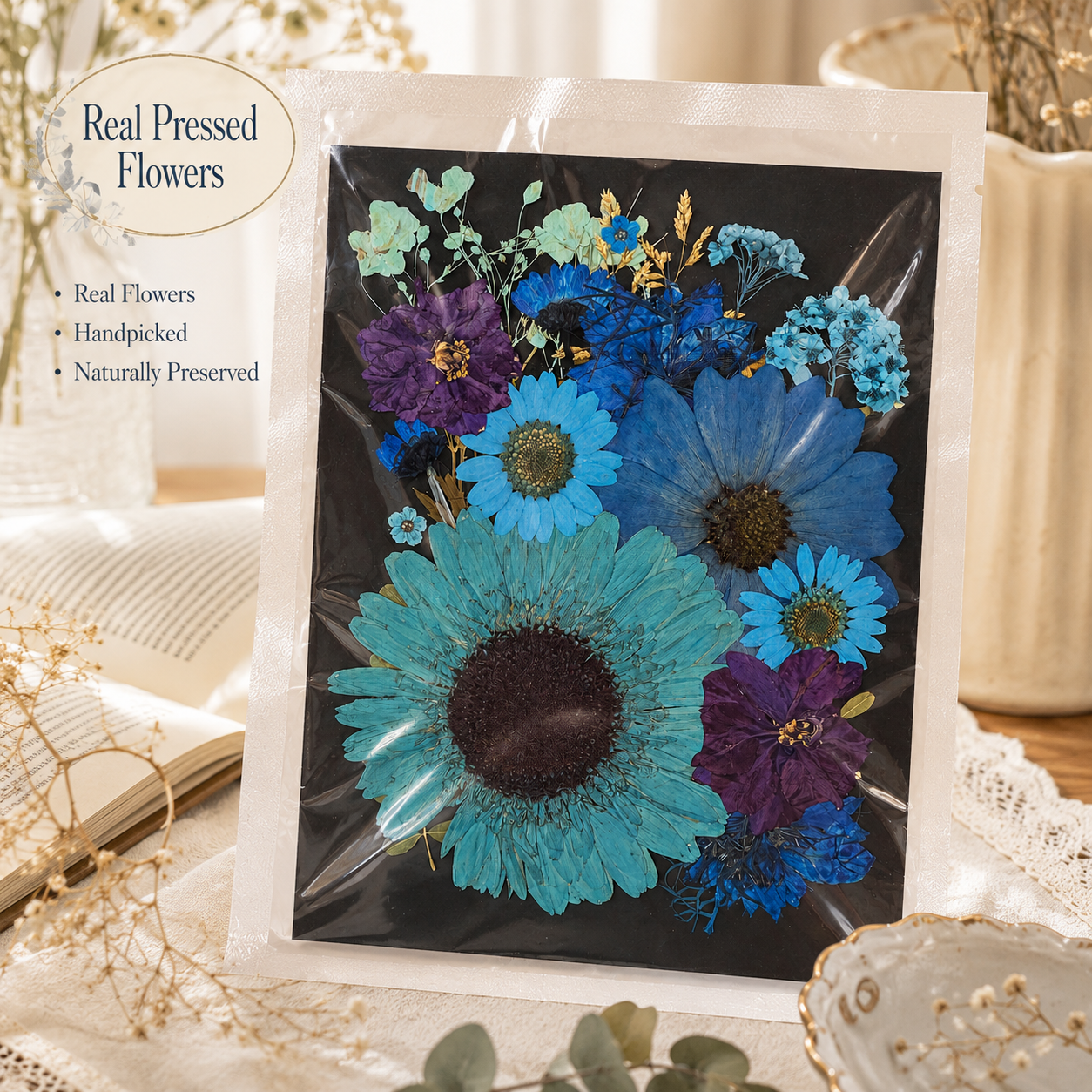Blue Pressed Flower Pack | Real Dried Flowers for Resin Art, Scrapbooking, Candle Making, Nail Art, Phone Cases, Jewelry