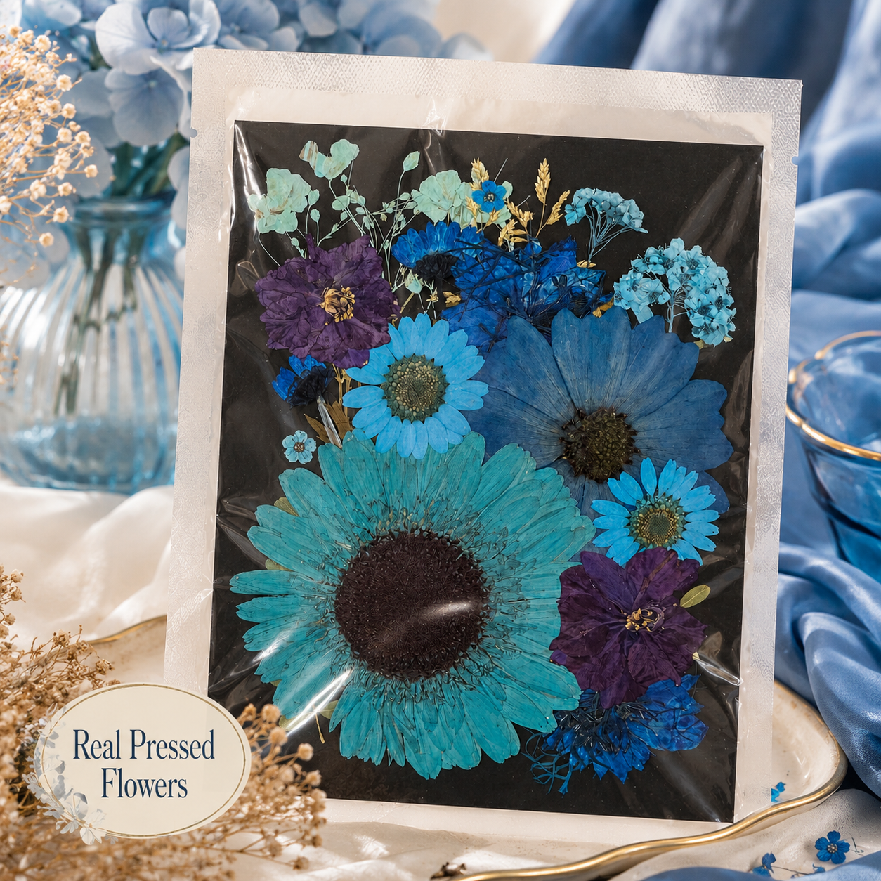 Blue Pressed Flower Pack | Real Dried Flowers for Resin Art, Scrapbooking, Candle Making, Nail Art, Phone Cases, Jewelry