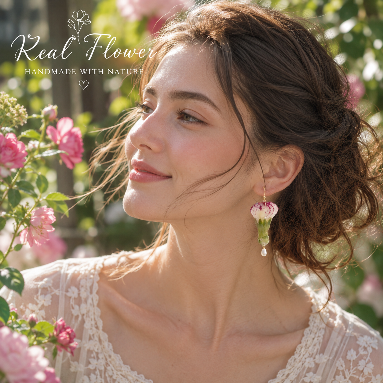 Real Carnation & Pearl Earrings, Preserved Flower Earrings, Pink Floral Drop Earrings, Botanical Jewelry, Pearl Dangle Earrings