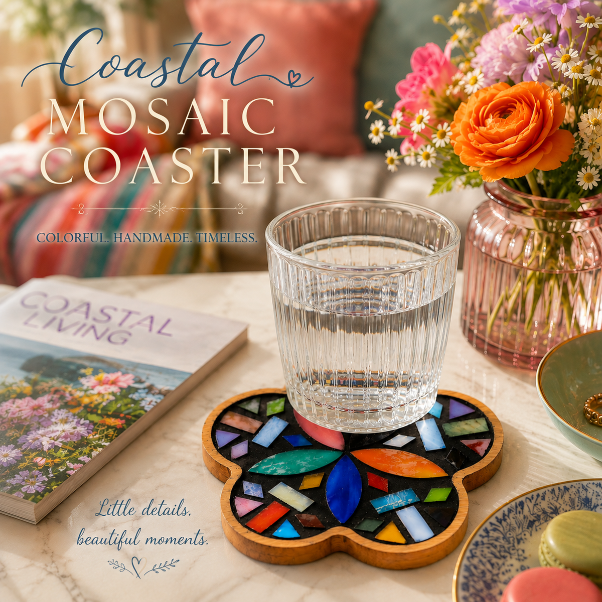 DIY Mosaic Coaster Kit, Colorful Flower Coaster Craft Kit, Make Your Own Mosaic Art, Adult Craft Kit, Creative Gift, Home Decor