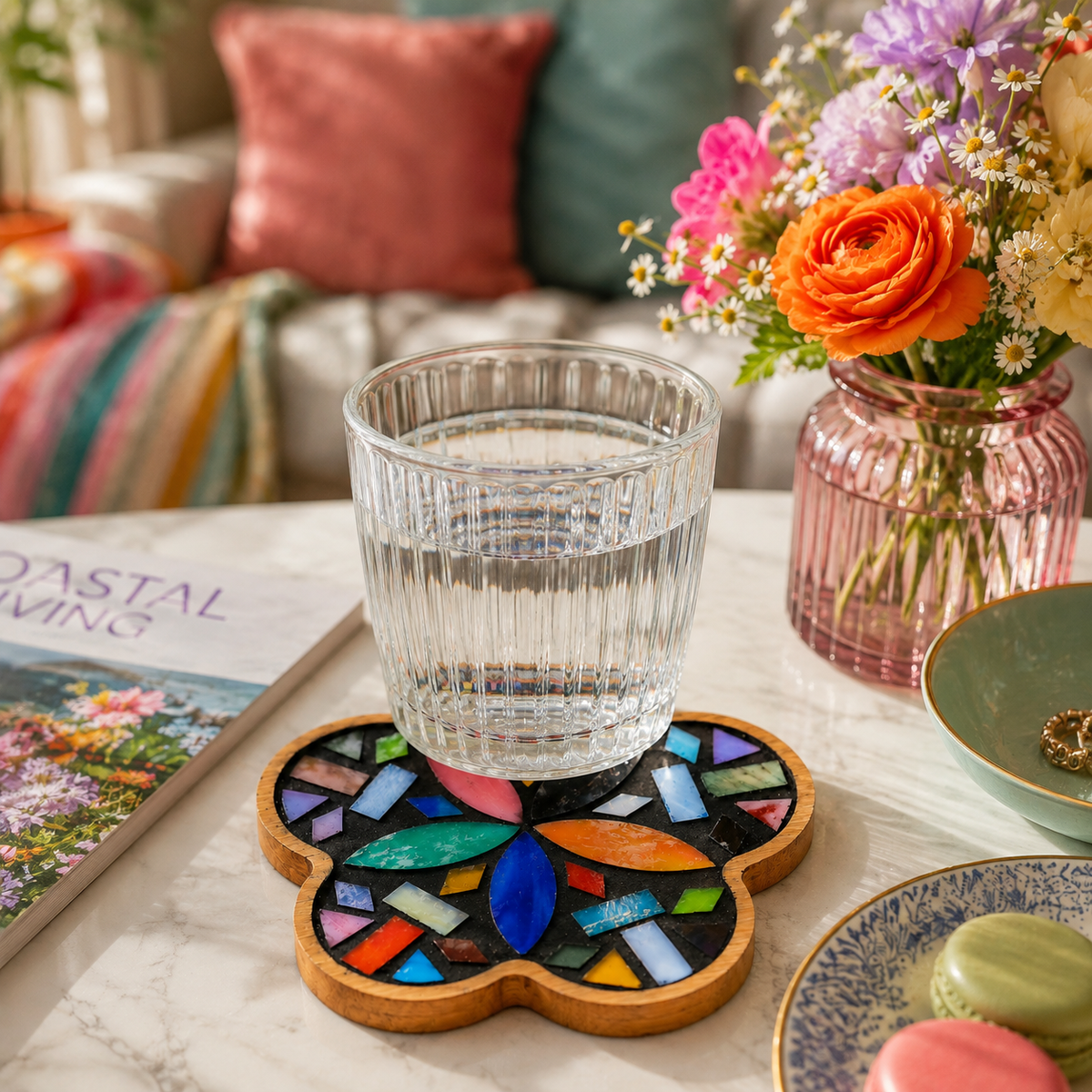 DIY Mosaic Coaster Kit, Colorful Flower Coaster Craft Kit, Make Your Own Mosaic Art, Adult Craft Kit, Creative Gift, Home Decor