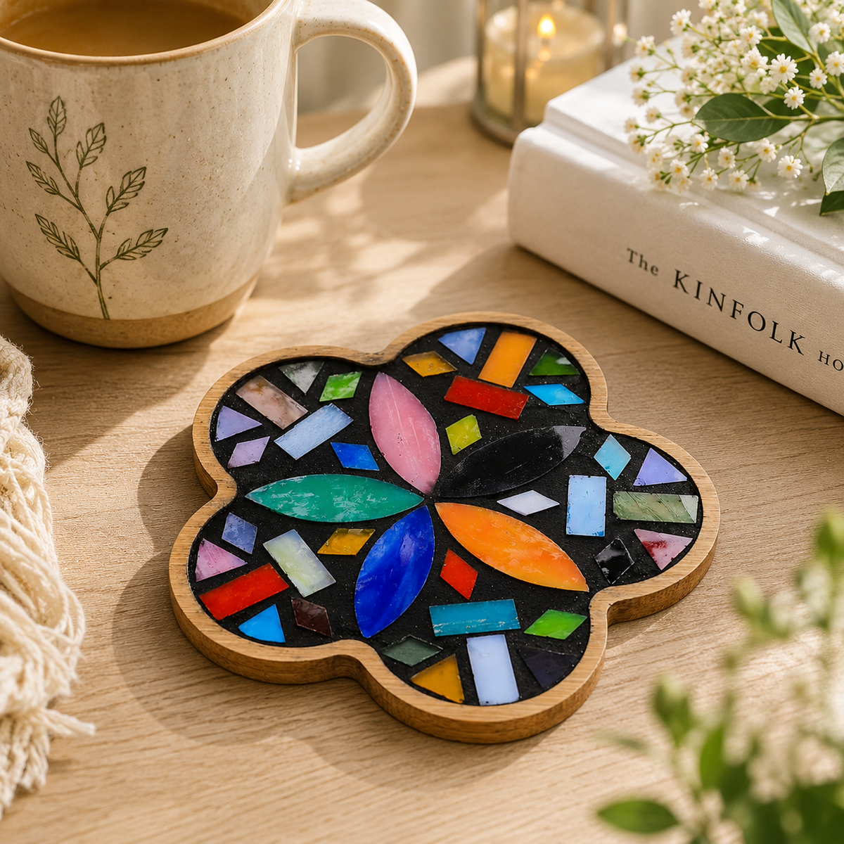 DIY Mosaic Coaster Kit, Colorful Flower Coaster Craft Kit, Make Your Own Mosaic Art, Adult Craft Kit, Creative Gift, Home Decor