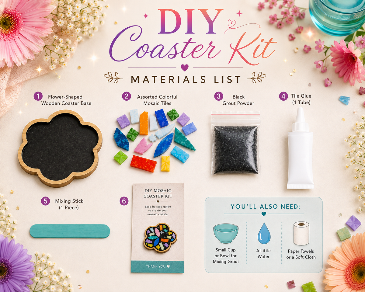 DIY Mosaic Coaster Kit, Colorful Flower Coaster Craft Kit, Make Your Own Mosaic Art, Adult Craft Kit, Creative Gift, Home Decor