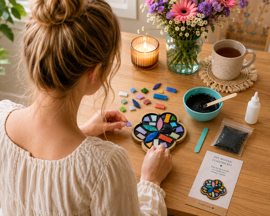 DIY Mosaic Coaster Kit, Colorful Flower Coaster Craft Kit, Make Your Own Mosaic Art, Adult Craft Kit, Creative Gift, Home Decor