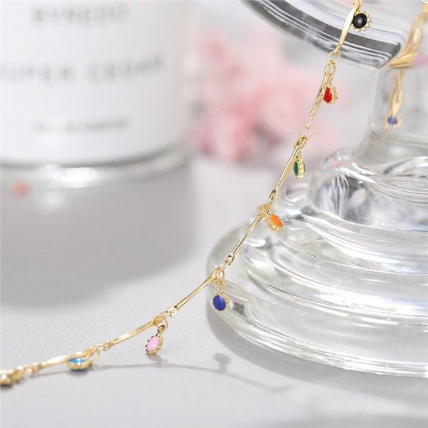 Colorful gem minimalist necklace, rainbow choker necklace, subtle dots necklace, accessories