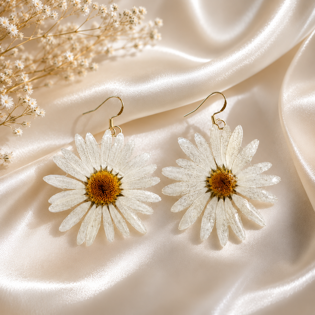 Real Daisy Statement Earrings, Real Flower Earrings, Pressed Flower Jewelry, Botanical Dangle Earrings, Floral Earrings, Nature Lover Gift