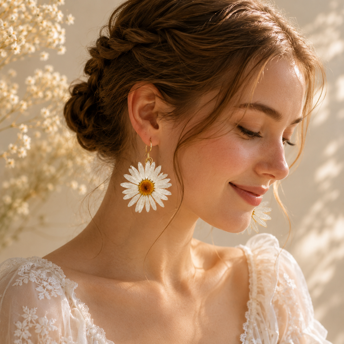 Real Daisy Statement Earrings, Real Flower Earrings, Pressed Flower Jewelry, Botanical Dangle Earrings, Floral Earrings, Nature Lover Gift