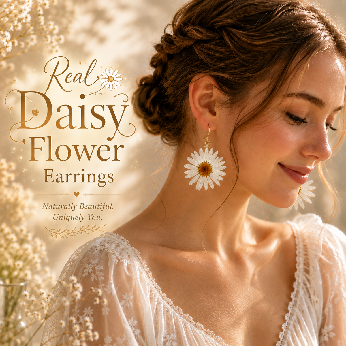 Real Daisy Statement Earrings, Real Flower Earrings, Pressed Flower Jewelry, Botanical Dangle Earrings, Floral Earrings, Nature Lover Gift
