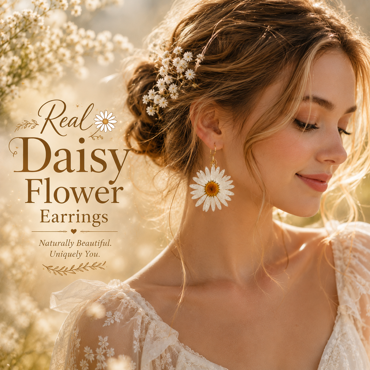 Real Daisy Statement Earrings, Real Flower Earrings, Pressed Flower Jewelry, Botanical Dangle Earrings, Floral Earrings, Nature Lover Gift