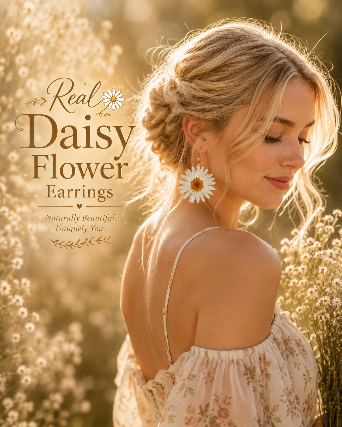 Real Daisy Statement Earrings, Real Flower Earrings, Pressed Flower Jewelry, Botanical Dangle Earrings, Floral Earrings, Nature Lover Gift
