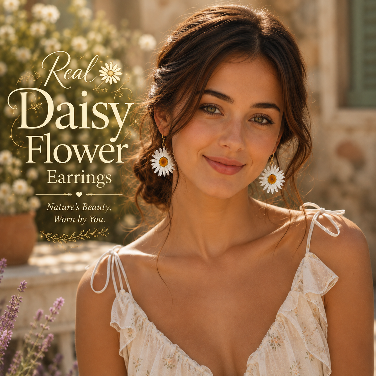 Real Daisy Statement Earrings, Real Flower Earrings, Pressed Flower Jewelry, Botanical Dangle Earrings, Floral Earrings, Nature Lover Gift