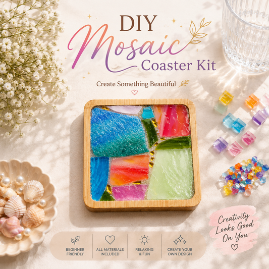 DIY Rainbow Mosaic Coaster Kit, Colorful Glass Mosaic Craft Kit, Beginner Friendly DIY Coaster, Adult Craft Kit, Creative Gift
