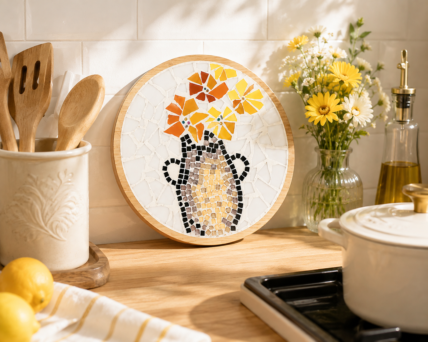 DIY Big Mosaic Coaster Kit, Flower Vase Mosaic Craft Kit, Beginner Mosaic Art Kit, Large Trivet DIY, Adult Craft Kit, Handmade Gift