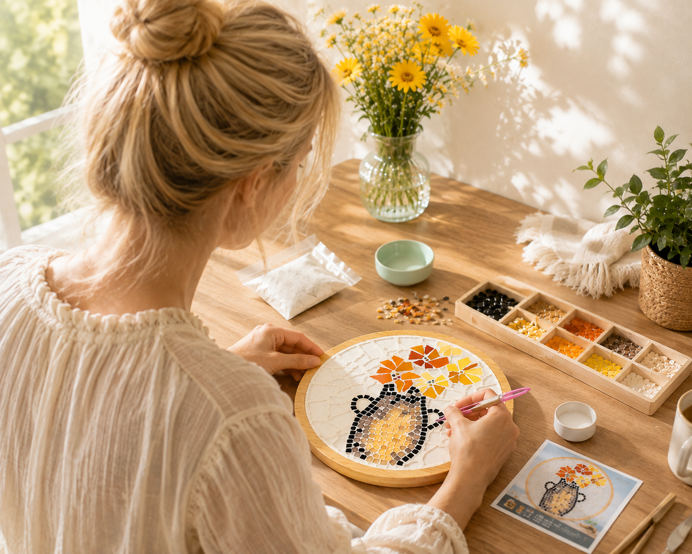 DIY Big Mosaic Coaster Kit, Flower Vase Mosaic Craft Kit, Beginner Mosaic Art Kit, Large Trivet DIY, Adult Craft Kit, Handmade Gift