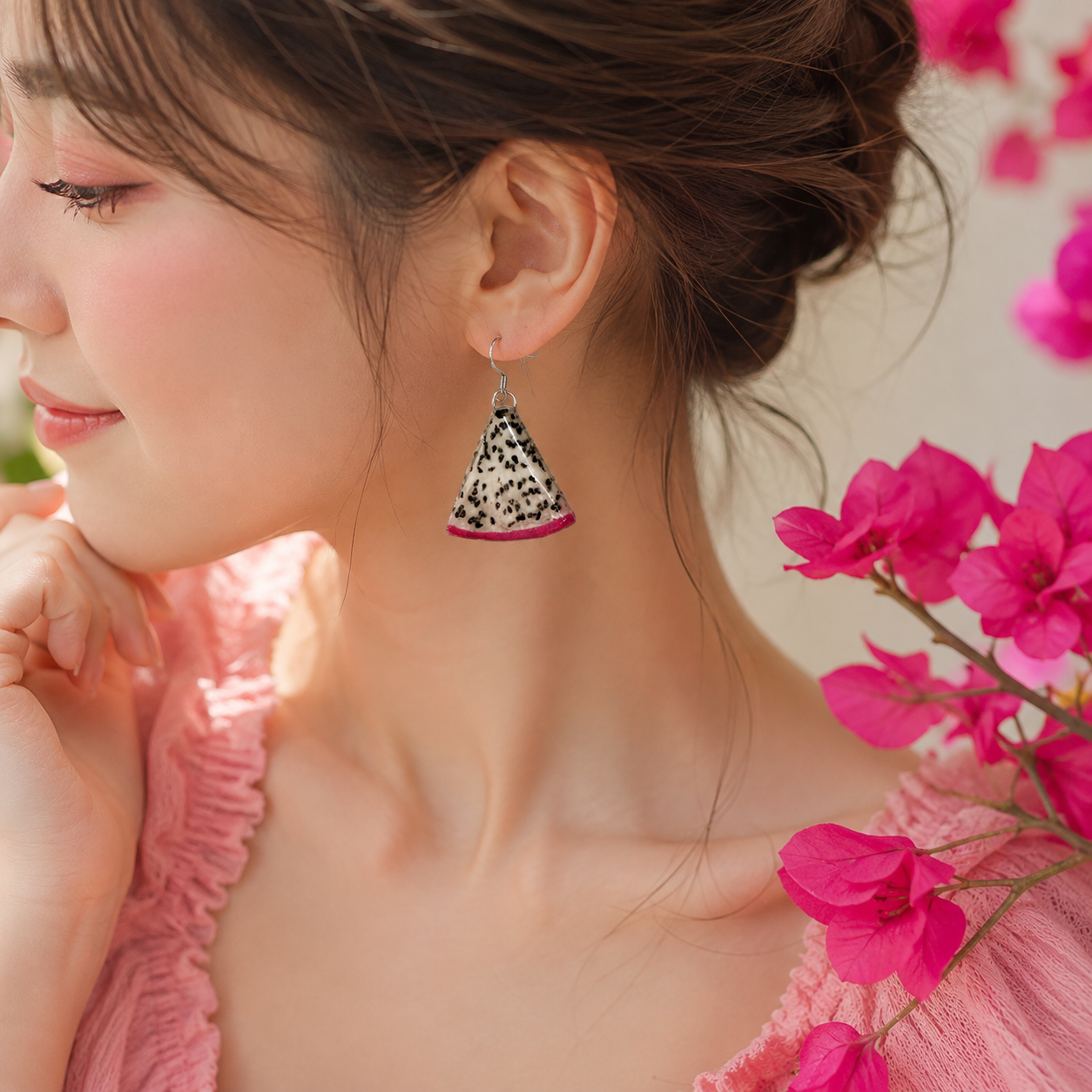 Real Dragon Fruit Earrings, Handmade Fruit Earrings, Hot Pink Statement Jewelry, Tropical Fruit Dangle Earrings, Unique Nature Gift