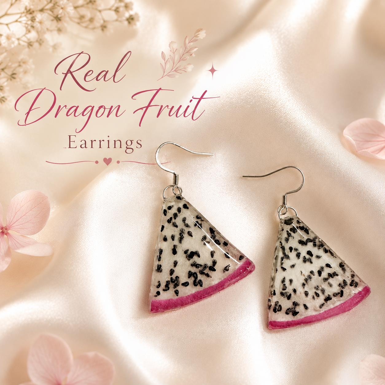 Real Dragon Fruit Earrings, Handmade Fruit Earrings, Hot Pink Statement Jewelry, Tropical Fruit Dangle Earrings, Unique Nature Gift