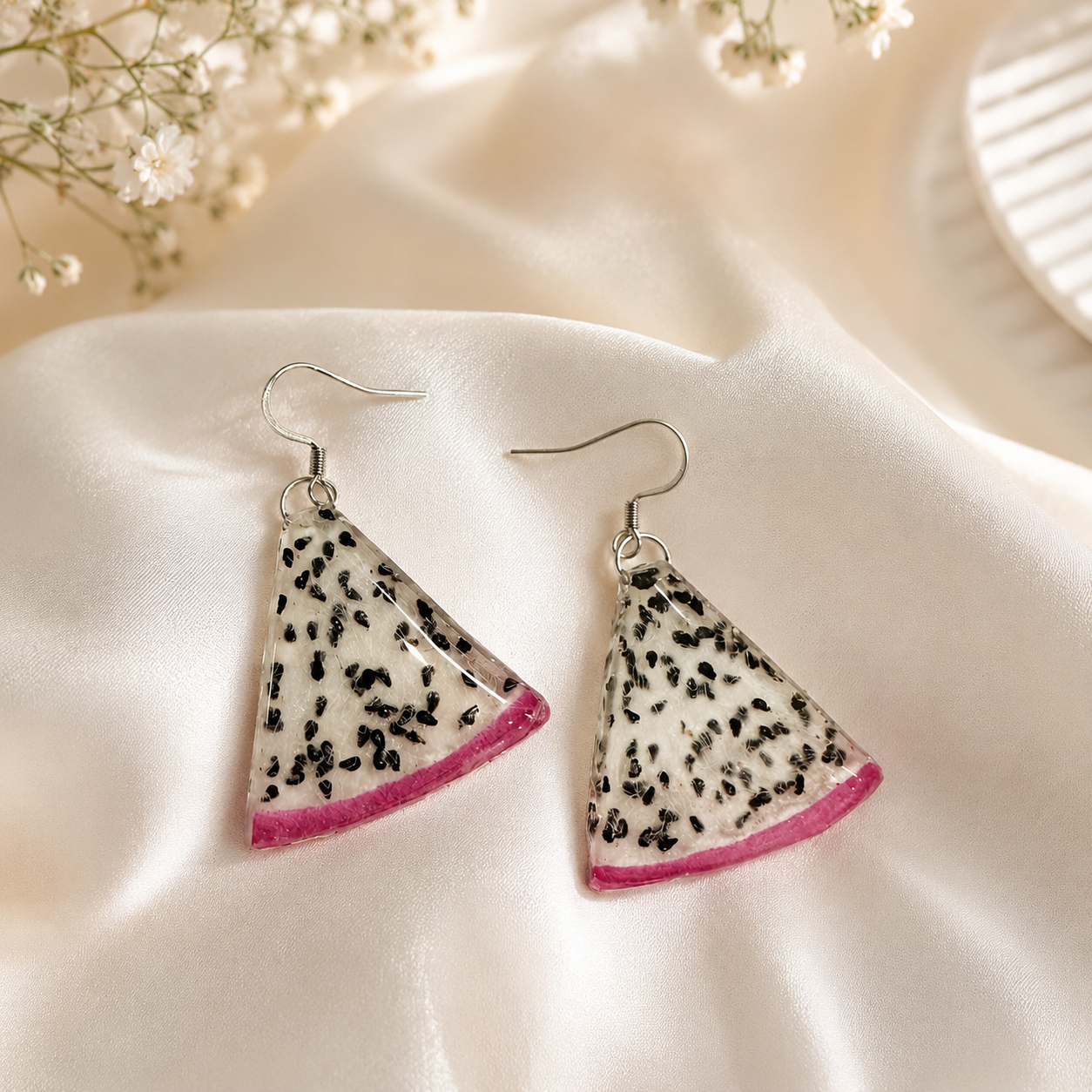 Real Dragon Fruit Earrings, Handmade Fruit Earrings, Hot Pink Statement Jewelry, Tropical Fruit Dangle Earrings, Unique Nature Gift