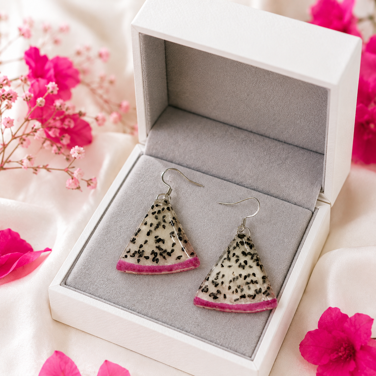 Real Dragon Fruit Earrings, Handmade Fruit Earrings, Hot Pink Statement Jewelry, Tropical Fruit Dangle Earrings, Unique Nature Gift