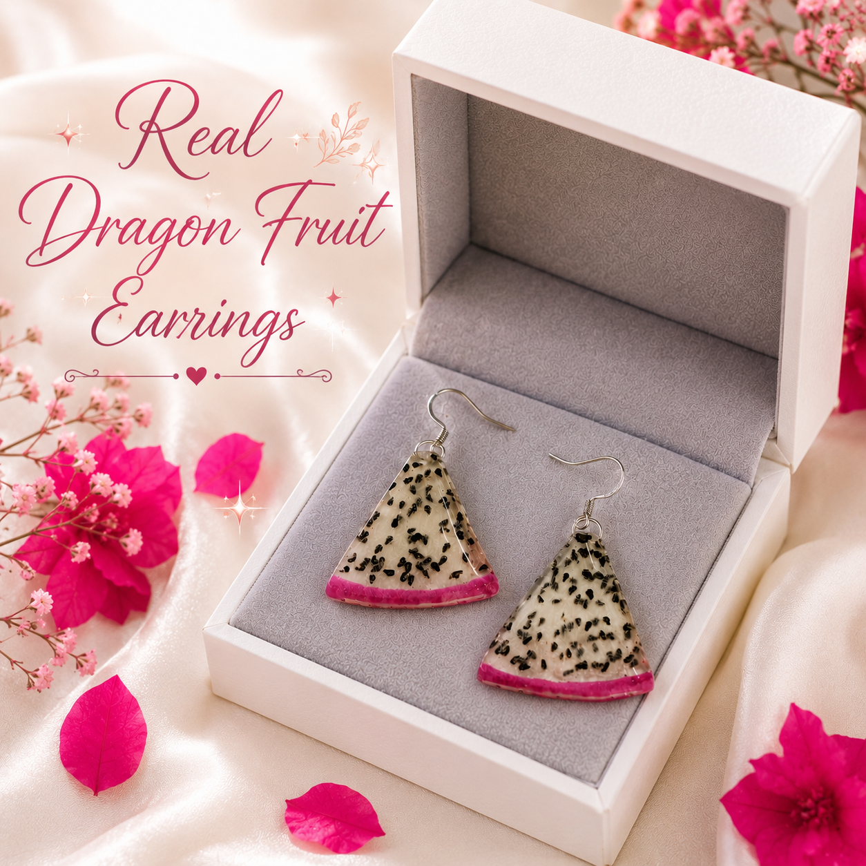 Real Dragon Fruit Earrings, Handmade Fruit Earrings, Hot Pink Statement Jewelry, Tropical Fruit Dangle Earrings, Unique Nature Gift