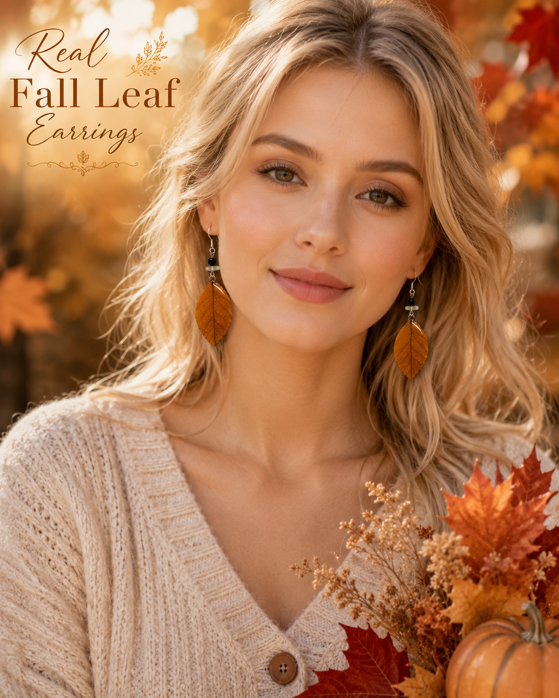 Real Fall Leaf Earrings, Preserved Autumn Leaf Earrings, Handmade Botanical Jewelry, Nature Inspired Dangle Earrings, Unique Fall Gift