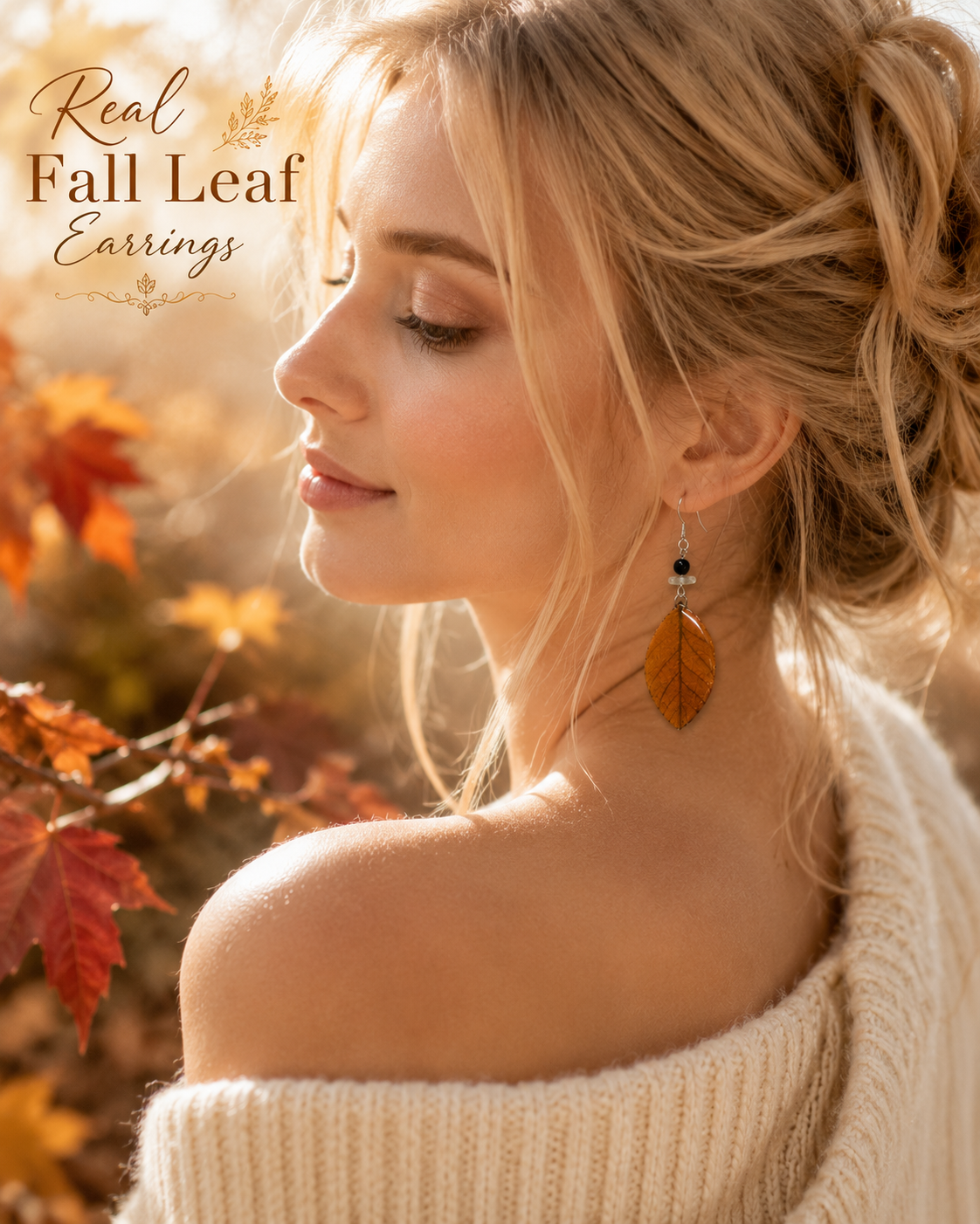 Real Fall Leaf Earrings, Preserved Autumn Leaf Earrings, Handmade Botanical Jewelry, Nature Inspired Dangle Earrings, Unique Fall Gift