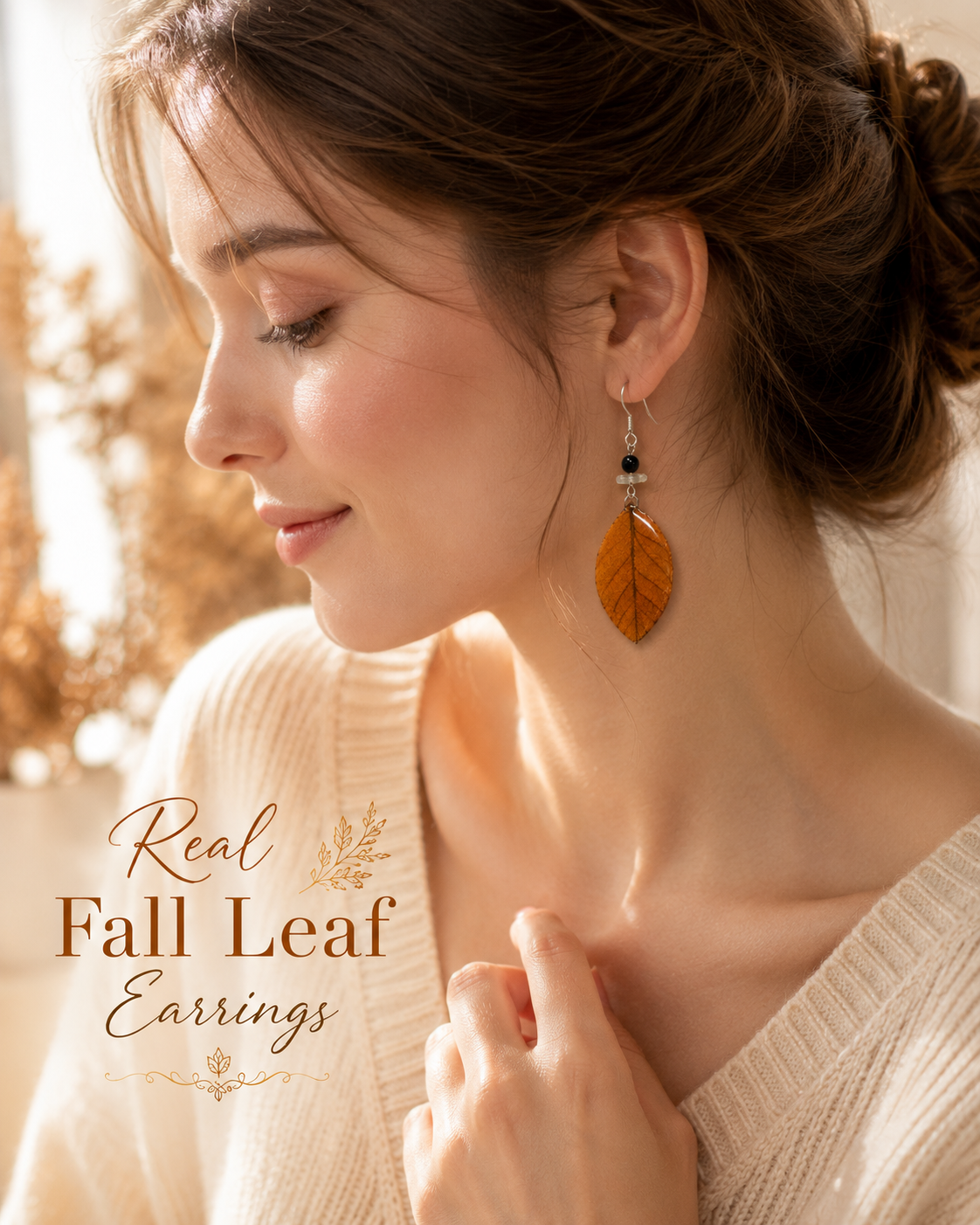 Real Fall Leaf Earrings, Preserved Autumn Leaf Earrings, Handmade Botanical Jewelry, Nature Inspired Dangle Earrings, Unique Fall Gift