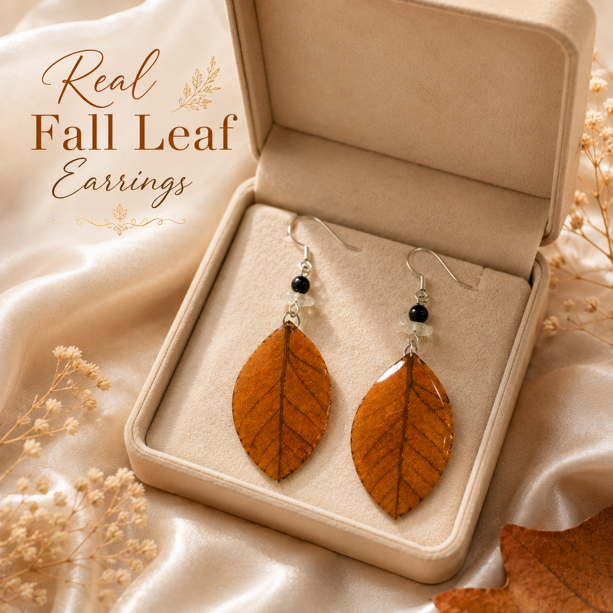 Real Fall Leaf Earrings, Preserved Autumn Leaf Earrings, Handmade Botanical Jewelry, Nature Inspired Dangle Earrings, Unique Fall Gift