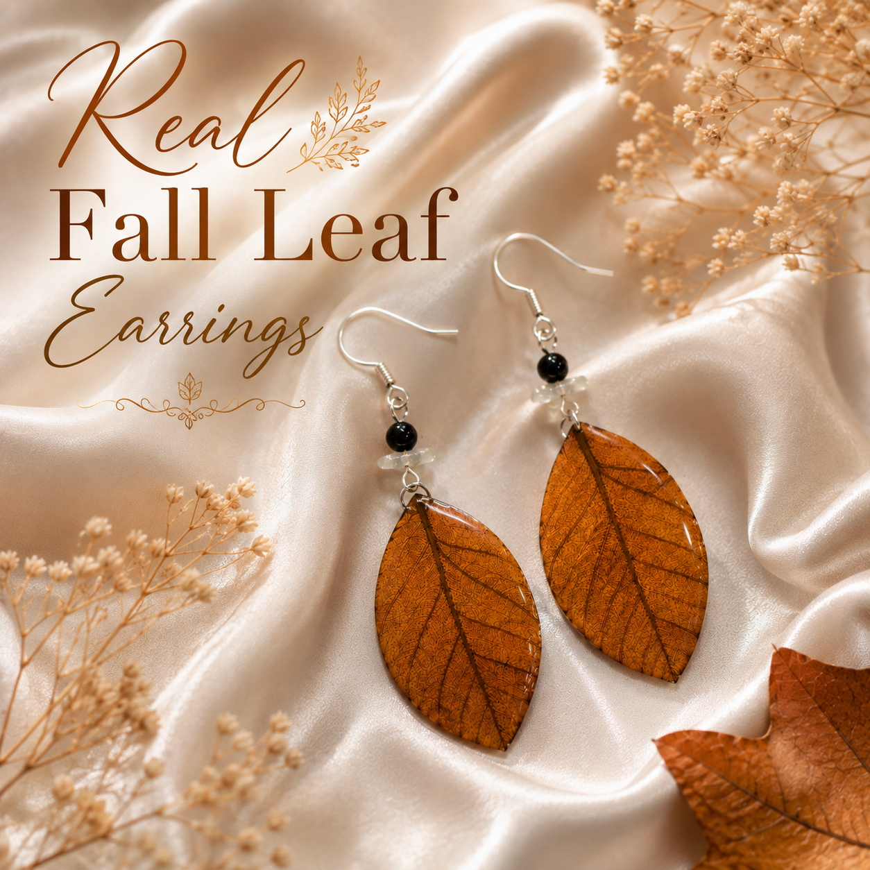 Real Fall Leaf Earrings, Preserved Autumn Leaf Earrings, Handmade Botanical Jewelry, Nature Inspired Dangle Earrings, Unique Fall Gift