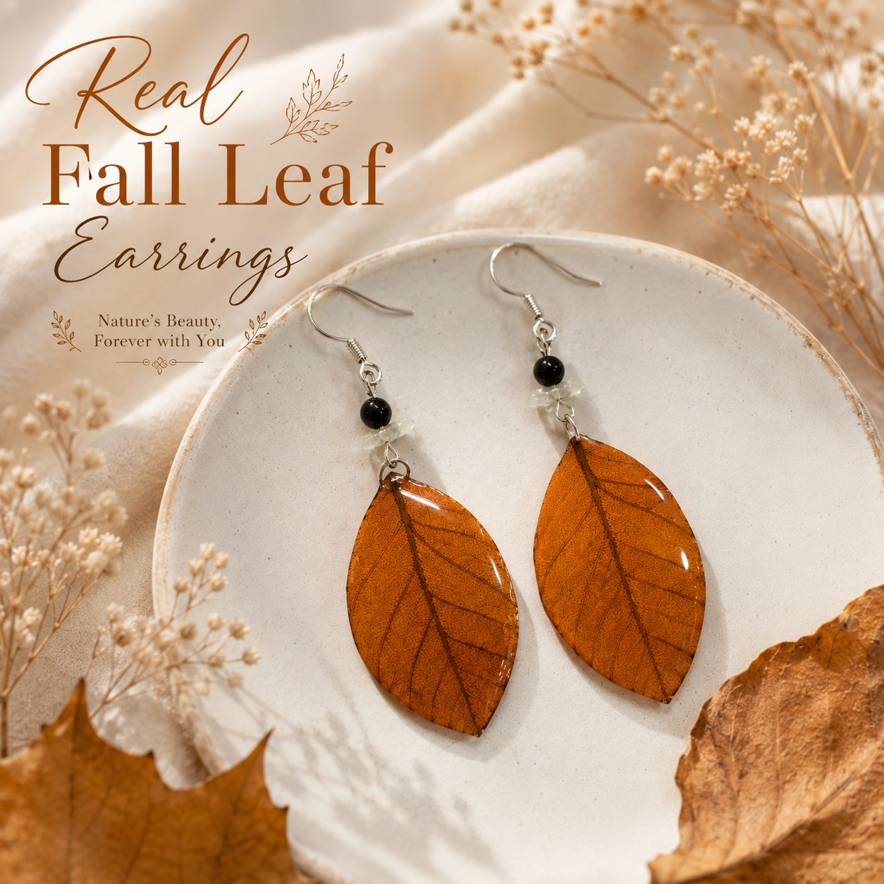 Real Fall Leaf Earrings, Preserved Autumn Leaf Earrings, Handmade Botanical Jewelry, Nature Inspired Dangle Earrings, Unique Fall Gift