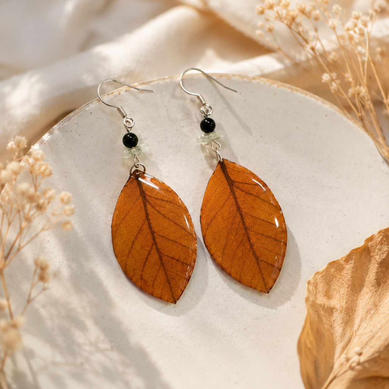 Real Fall Leaf Earrings, Preserved Autumn Leaf Earrings, Handmade Botanical Jewelry, Nature Inspired Dangle Earrings, Unique Fall Gift