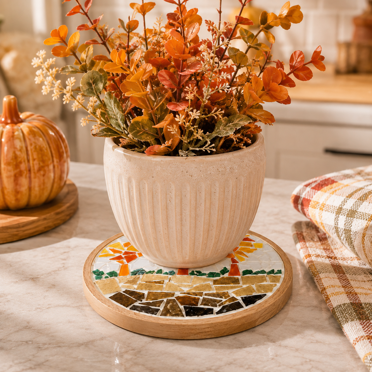 DIY Big Mosaic Coaster Kit, Golden Autumn Tree Mosaic Craft Kit, Fall DIY Art Kit, Beginner Mosaic Project, Trivet Home Decor Gift
