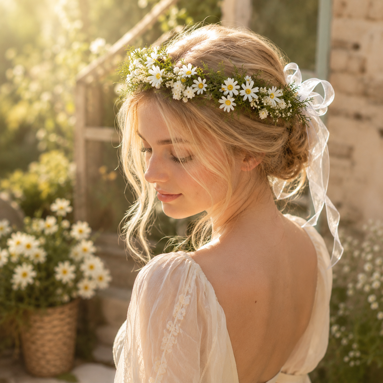 Handmade Real Touch Moisturized Daisy Flower Crown, Bridal Flower Crown, Wedding Floral Headpiece, Boho Bridal Halo, White Daisy Crown