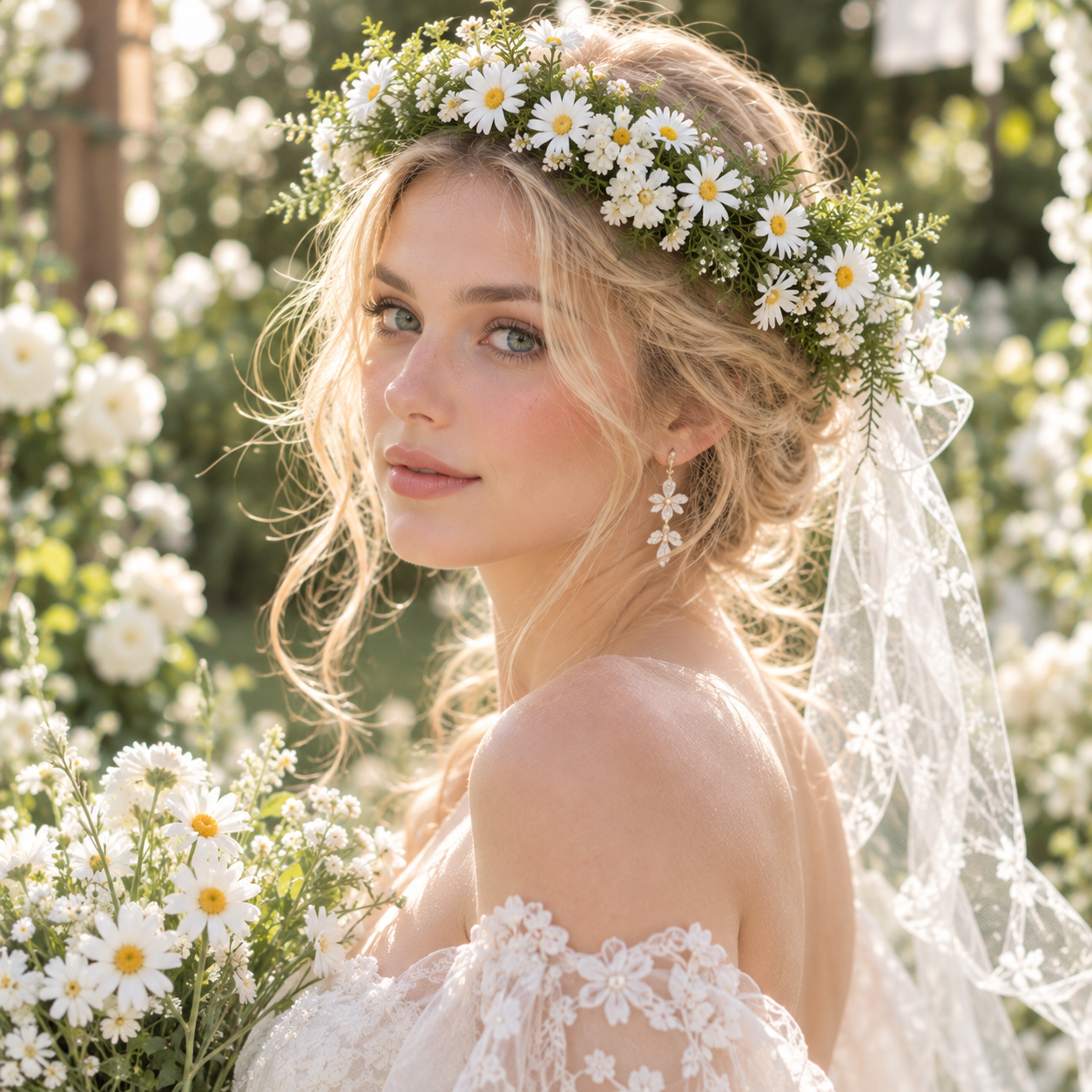 Handmade Real Touch Moisturized Daisy Flower Crown, Bridal Flower Crown, Wedding Floral Headpiece, Boho Bridal Halo, White Daisy Crown