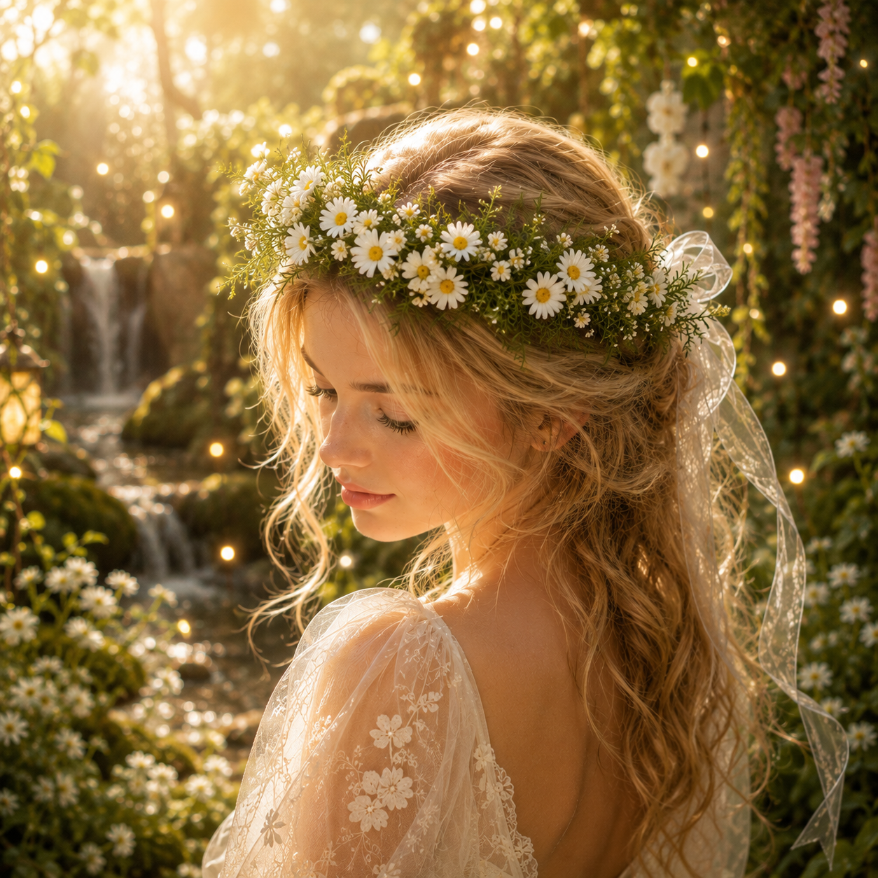 Handmade Real Touch Moisturized Daisy Flower Crown, Bridal Flower Crown, Wedding Floral Headpiece, Boho Bridal Halo, White Daisy Crown