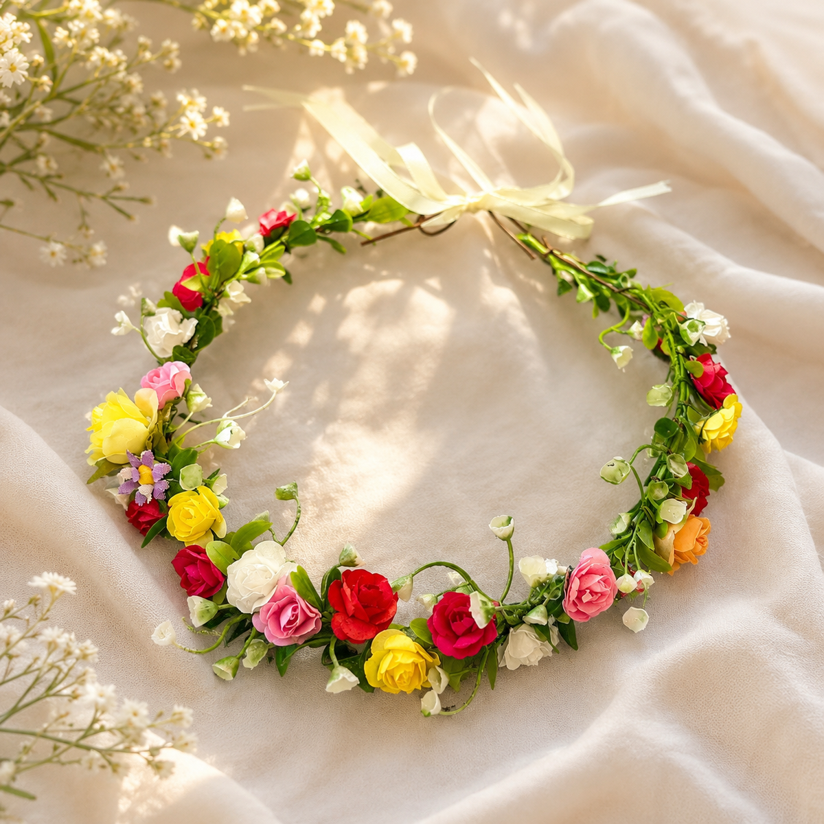 Colorful Faux Flower Crown, Adjustable Floral Headband, Boho Flower Hair Wreath, Festival Crown, Wedding Hair Accessory, Photo Prop