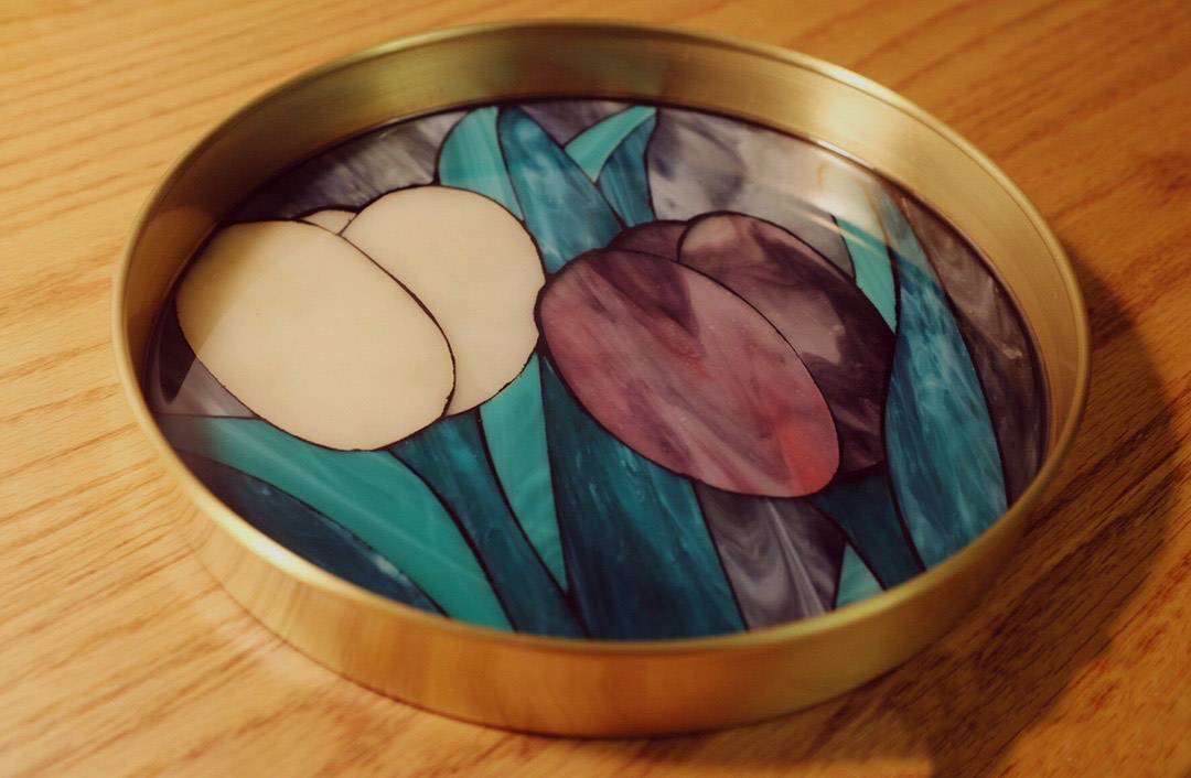 DIY Mosaic wooden tray, DIY food tray, mosaic glass diy kit - Tulips mosaics tray